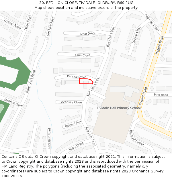 30, RED LION CLOSE, TIVIDALE, OLDBURY, B69 1UG: Location map and indicative extent of plot