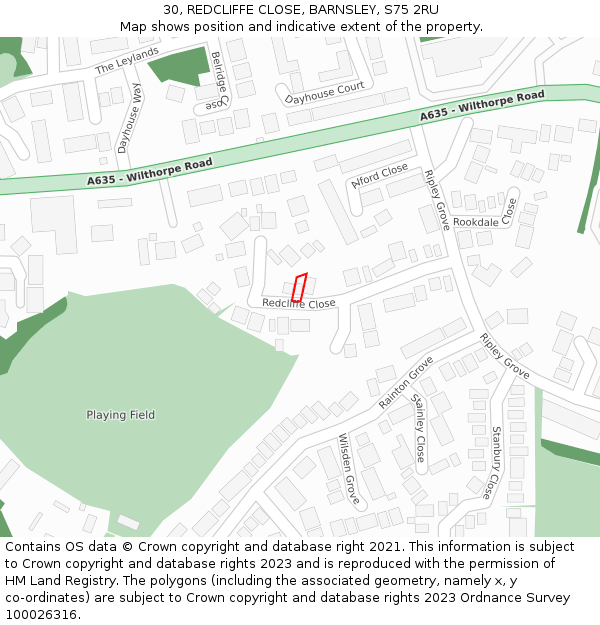 30, REDCLIFFE CLOSE, BARNSLEY, S75 2RU: Location map and indicative extent of plot