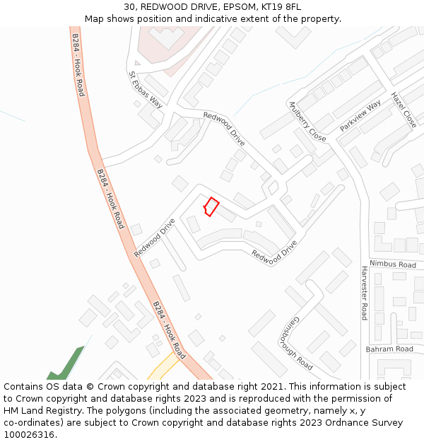 30, REDWOOD DRIVE, EPSOM, KT19 8FL: Location map and indicative extent of plot