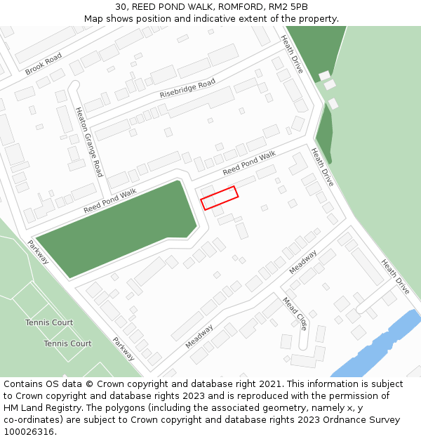 30, REED POND WALK, ROMFORD, RM2 5PB: Location map and indicative extent of plot