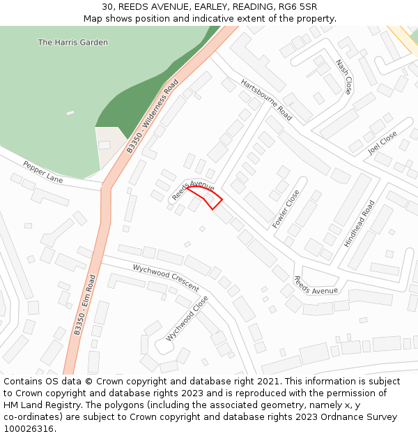 30, REEDS AVENUE, EARLEY, READING, RG6 5SR: Location map and indicative extent of plot