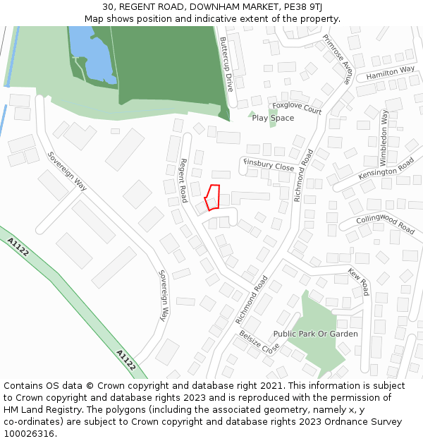 30, REGENT ROAD, DOWNHAM MARKET, PE38 9TJ: Location map and indicative extent of plot