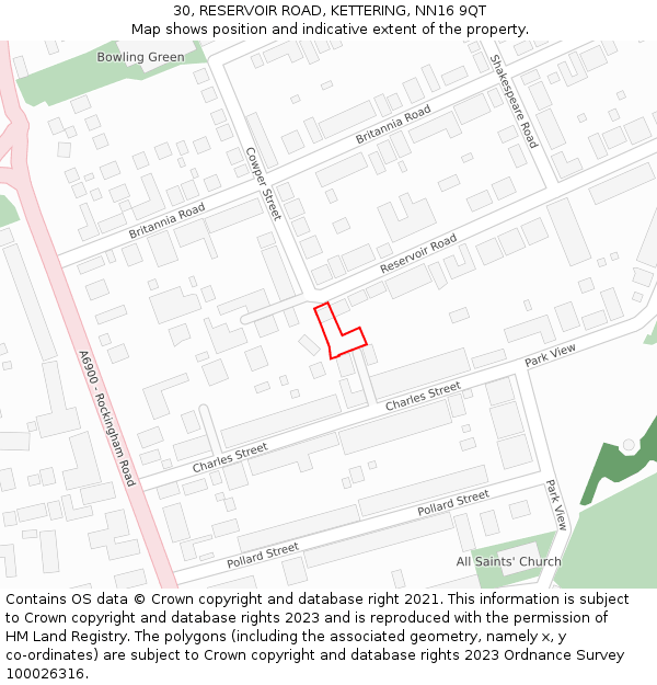 30, RESERVOIR ROAD, KETTERING, NN16 9QT: Location map and indicative extent of plot