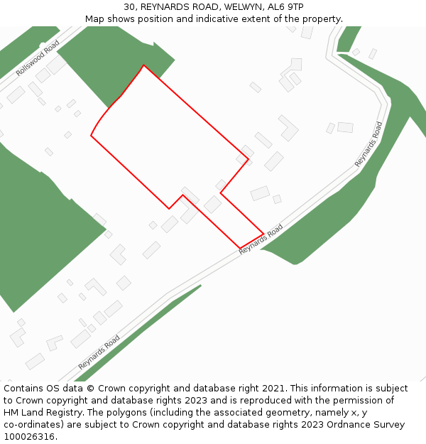 30, REYNARDS ROAD, WELWYN, AL6 9TP: Location map and indicative extent of plot