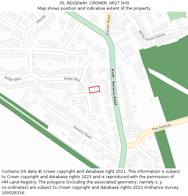 30, RIDGEWAY, CROMER, NR27 0HS: Location map and indicative extent of plot