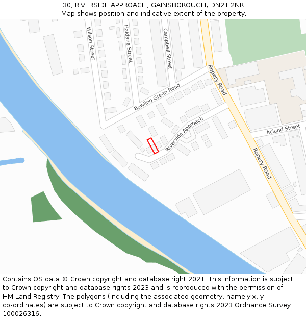 30, RIVERSIDE APPROACH, GAINSBOROUGH, DN21 2NR: Location map and indicative extent of plot