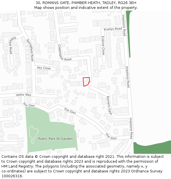 30, ROMANS GATE, PAMBER HEATH, TADLEY, RG26 3EH: Location map and indicative extent of plot