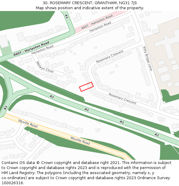 30, ROSEMARY CRESCENT, GRANTHAM, NG31 7JS: Location map and indicative extent of plot