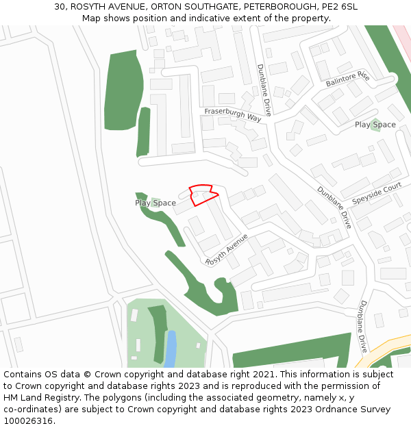 30, ROSYTH AVENUE, ORTON SOUTHGATE, PETERBOROUGH, PE2 6SL: Location map and indicative extent of plot