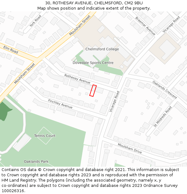 30, ROTHESAY AVENUE, CHELMSFORD, CM2 9BU: Location map and indicative extent of plot