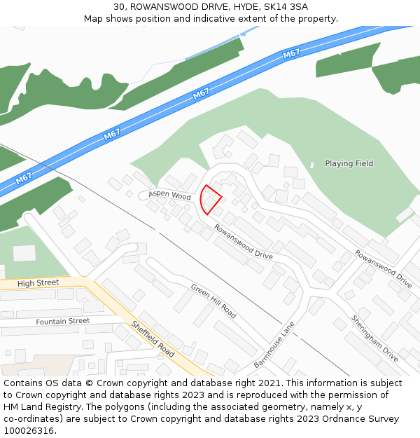 30, ROWANSWOOD DRIVE, HYDE, SK14 3SA: Location map and indicative extent of plot