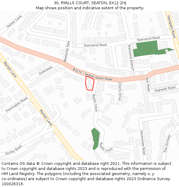 30, RYALLS COURT, SEATON, EX12 2HJ: Location map and indicative extent of plot