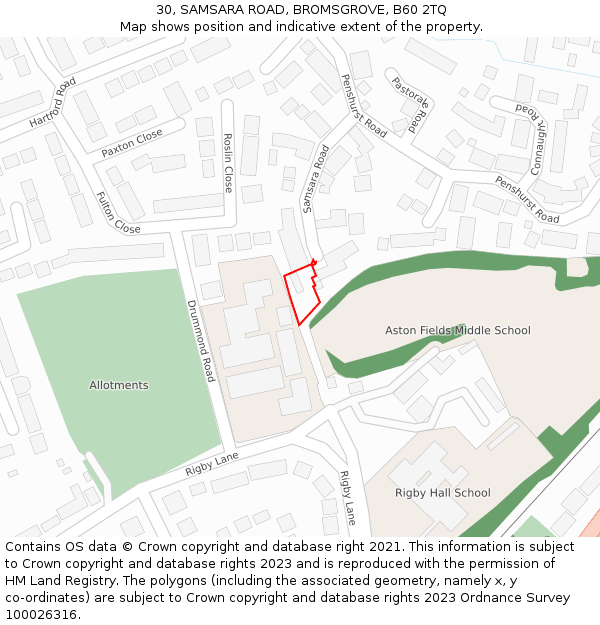 30, SAMSARA ROAD, BROMSGROVE, B60 2TQ: Location map and indicative extent of plot