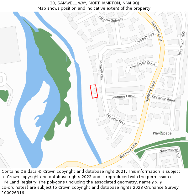 30, SAMWELL WAY, NORTHAMPTON, NN4 9QJ: Location map and indicative extent of plot