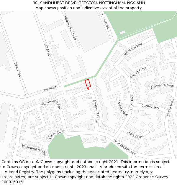 30, SANDHURST DRIVE, BEESTON, NOTTINGHAM, NG9 6NH: Location map and indicative extent of plot