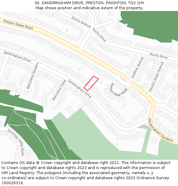 30, SANDRINGHAM DRIVE, PRESTON, PAIGNTON, TQ3 1HY: Location map and indicative extent of plot