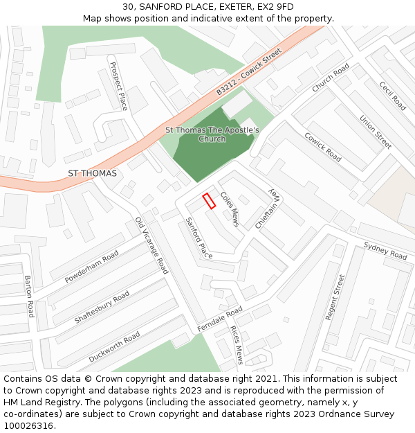 30, SANFORD PLACE, EXETER, EX2 9FD: Location map and indicative extent of plot