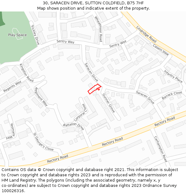 30, SARACEN DRIVE, SUTTON COLDFIELD, B75 7HF: Location map and indicative extent of plot
