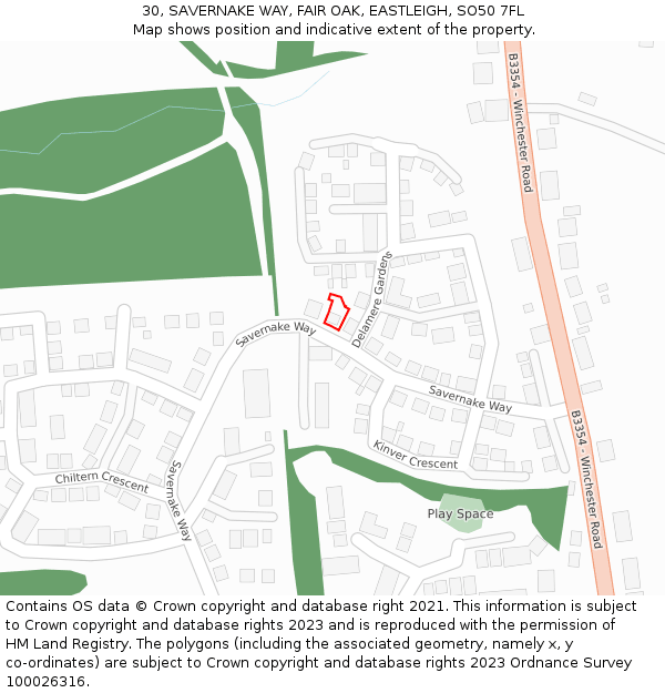 30, SAVERNAKE WAY, FAIR OAK, EASTLEIGH, SO50 7FL: Location map and indicative extent of plot