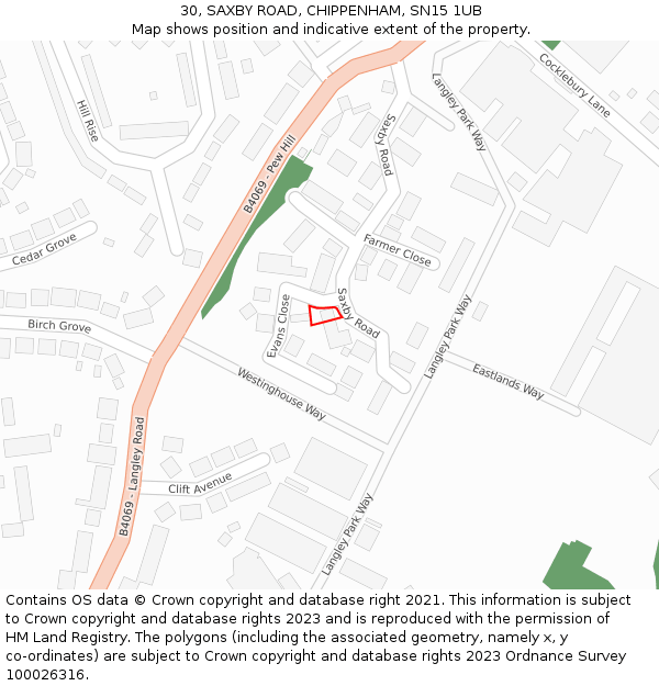 30, SAXBY ROAD, CHIPPENHAM, SN15 1UB: Location map and indicative extent of plot