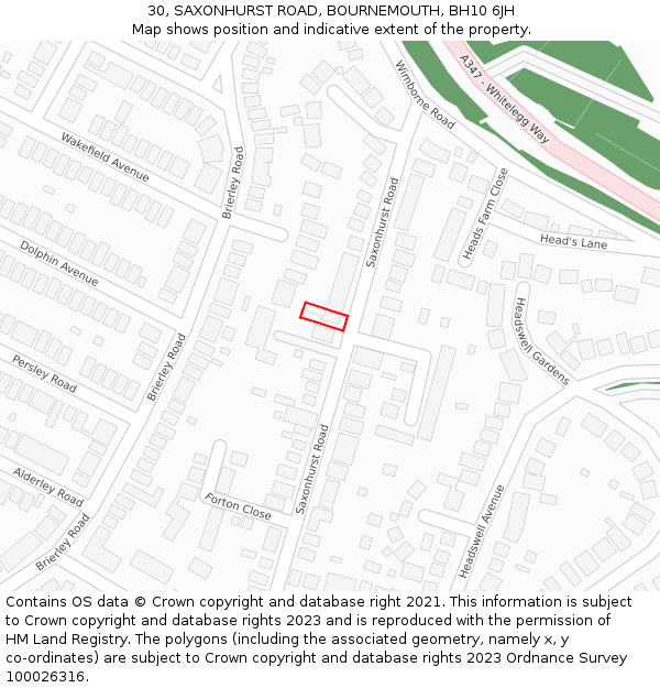 30, SAXONHURST ROAD, BOURNEMOUTH, BH10 6JH: Location map and indicative extent of plot