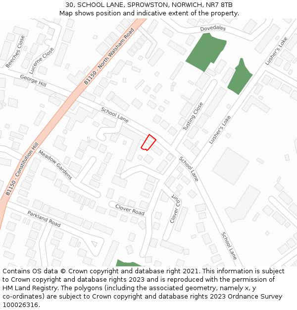 30, SCHOOL LANE, SPROWSTON, NORWICH, NR7 8TB: Location map and indicative extent of plot