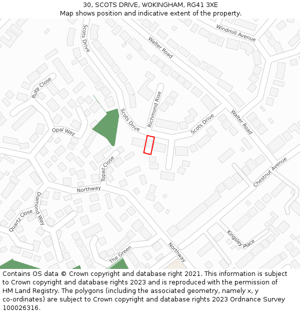 30, SCOTS DRIVE, WOKINGHAM, RG41 3XE: Location map and indicative extent of plot