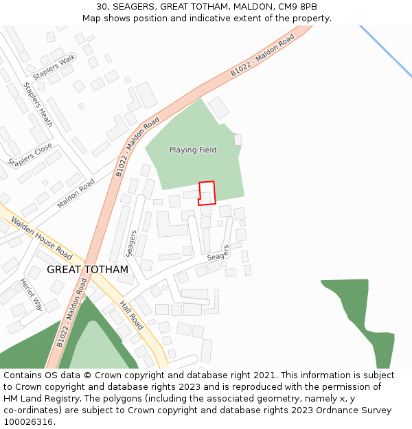 30, SEAGERS, GREAT TOTHAM, MALDON, CM9 8PB: Location map and indicative extent of plot