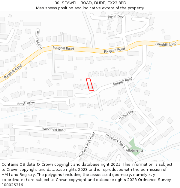30, SEAWELL ROAD, BUDE, EX23 8PD: Location map and indicative extent of plot