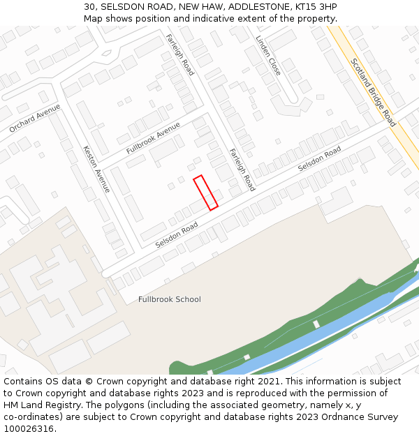 30, SELSDON ROAD, NEW HAW, ADDLESTONE, KT15 3HP: Location map and indicative extent of plot