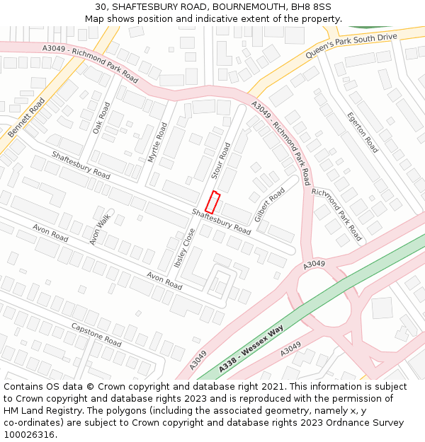 30, SHAFTESBURY ROAD, BOURNEMOUTH, BH8 8SS: Location map and indicative extent of plot