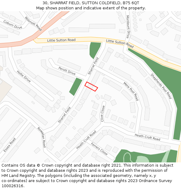30, SHARRAT FIELD, SUTTON COLDFIELD, B75 6QT: Location map and indicative extent of plot