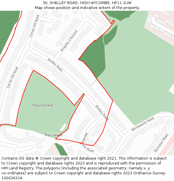 30, SHELLEY ROAD, HIGH WYCOMBE, HP11 2UW: Location map and indicative extent of plot