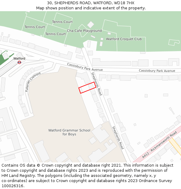 30, SHEPHERDS ROAD, WATFORD, WD18 7HX: Location map and indicative extent of plot