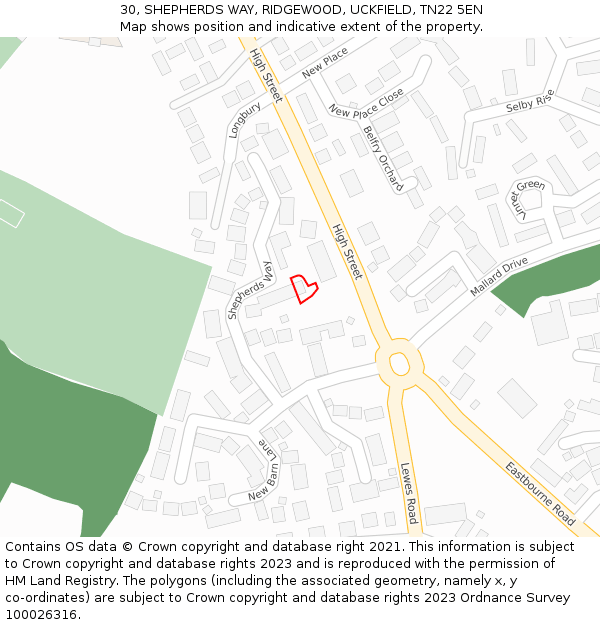 30, SHEPHERDS WAY, RIDGEWOOD, UCKFIELD, TN22 5EN: Location map and indicative extent of plot