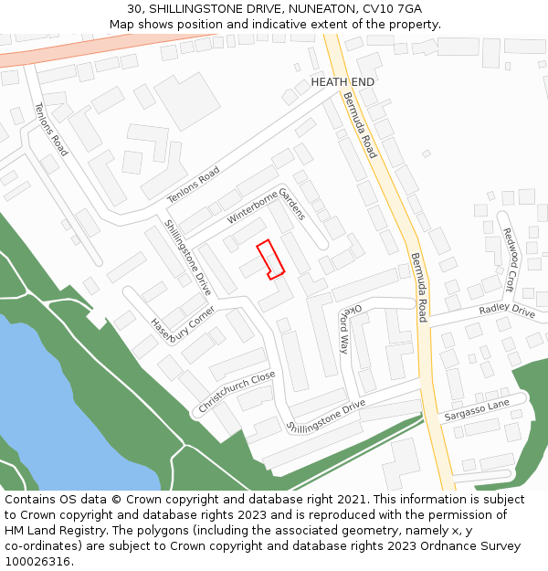 30, SHILLINGSTONE DRIVE, NUNEATON, CV10 7GA: Location map and indicative extent of plot