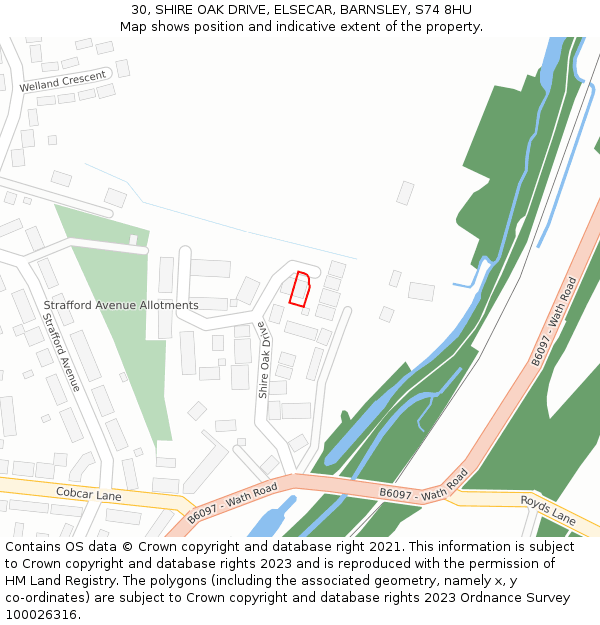 30, SHIRE OAK DRIVE, ELSECAR, BARNSLEY, S74 8HU: Location map and indicative extent of plot