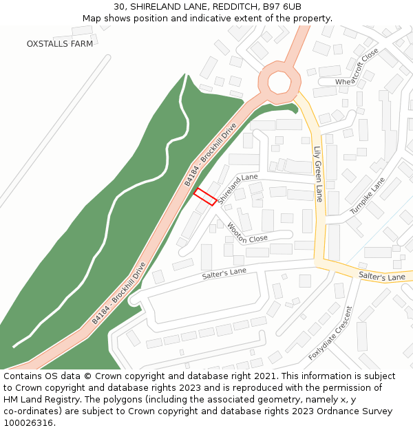 30, SHIRELAND LANE, REDDITCH, B97 6UB: Location map and indicative extent of plot
