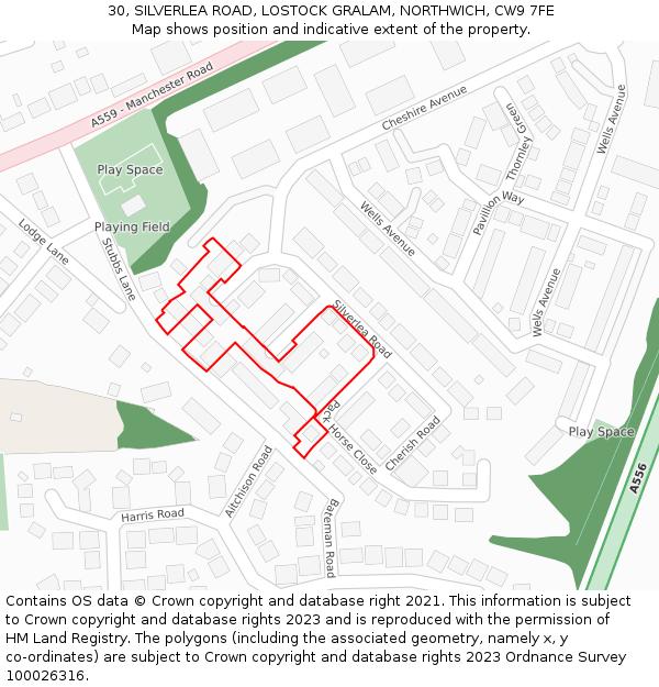 30, SILVERLEA ROAD, LOSTOCK GRALAM, NORTHWICH, CW9 7FE: Location map and indicative extent of plot