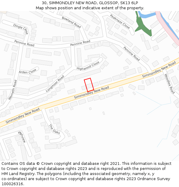 30, SIMMONDLEY NEW ROAD, GLOSSOP, SK13 6LP: Location map and indicative extent of plot