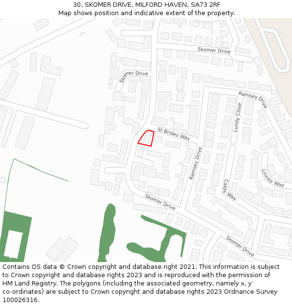30, SKOMER DRIVE, MILFORD HAVEN, SA73 2RF: Location map and indicative extent of plot