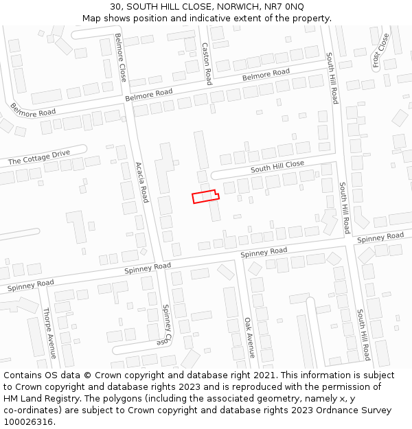 30, SOUTH HILL CLOSE, NORWICH, NR7 0NQ: Location map and indicative extent of plot