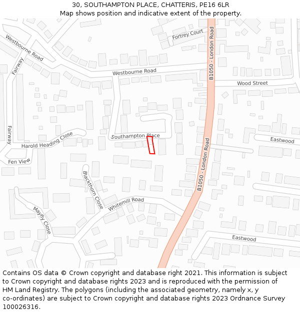 30, SOUTHAMPTON PLACE, CHATTERIS, PE16 6LR: Location map and indicative extent of plot