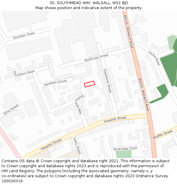 30, SOUTHMEAD WAY, WALSALL, WS2 8JD: Location map and indicative extent of plot
