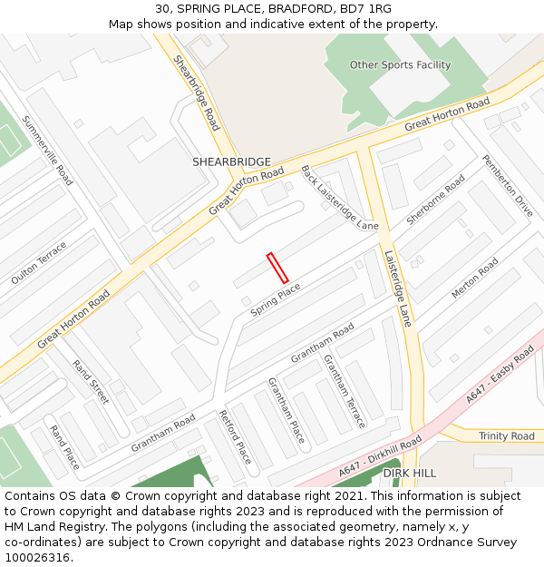 30, SPRING PLACE, BRADFORD, BD7 1RG: Location map and indicative extent of plot