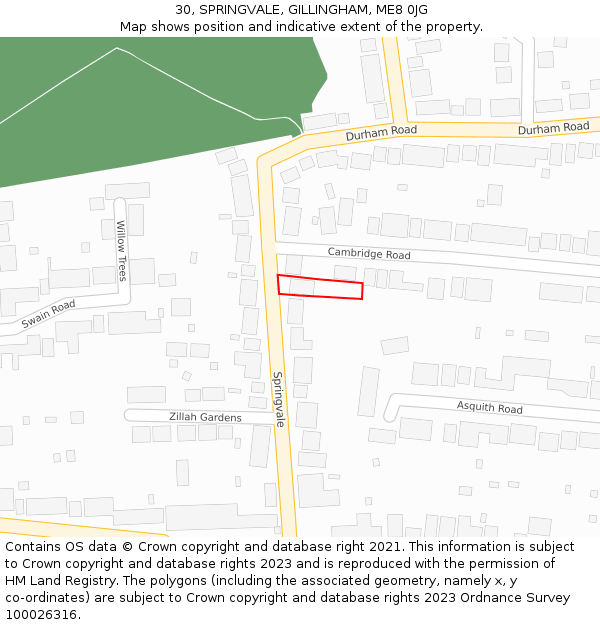 30, SPRINGVALE, GILLINGHAM, ME8 0JG: Location map and indicative extent of plot