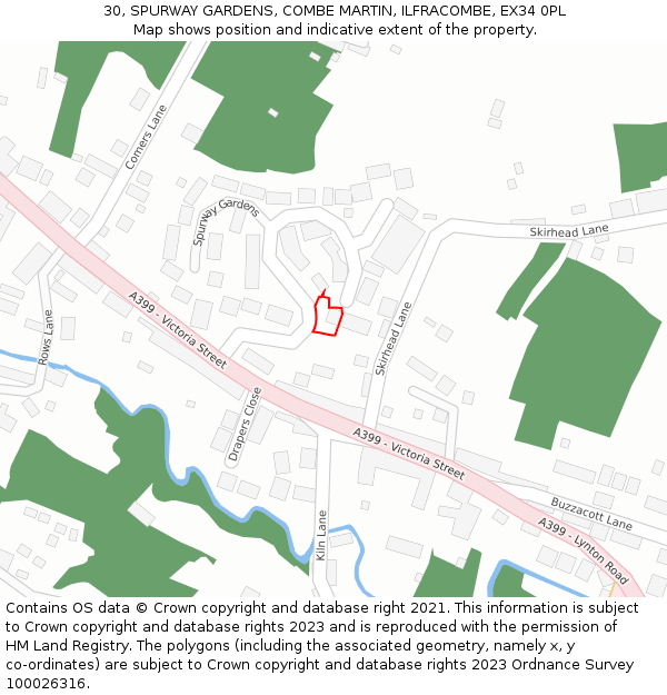 30, SPURWAY GARDENS, COMBE MARTIN, ILFRACOMBE, EX34 0PL: Location map and indicative extent of plot