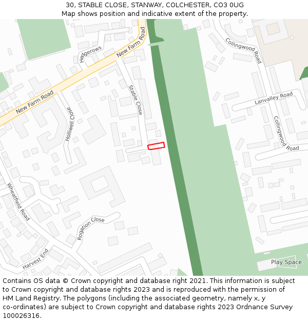 30, STABLE CLOSE, STANWAY, COLCHESTER, CO3 0UG: Location map and indicative extent of plot