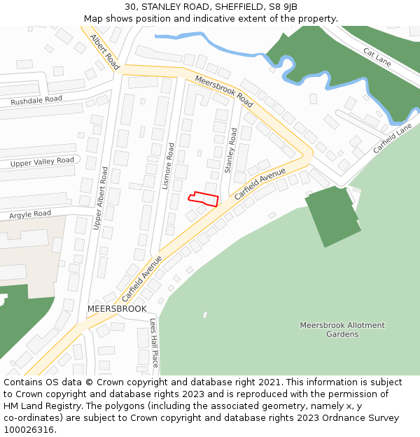 30, STANLEY ROAD, SHEFFIELD, S8 9JB: Location map and indicative extent of plot