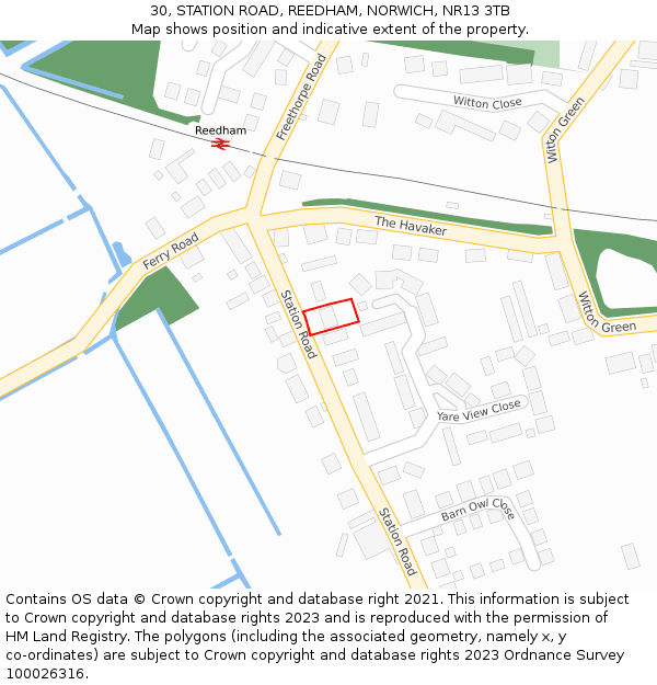 30, STATION ROAD, REEDHAM, NORWICH, NR13 3TB: Location map and indicative extent of plot